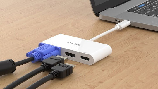 D-Link Μετατροπέας USB-C male σε DisplayPort / HDMI / VGA female Λευκό 1τμχ