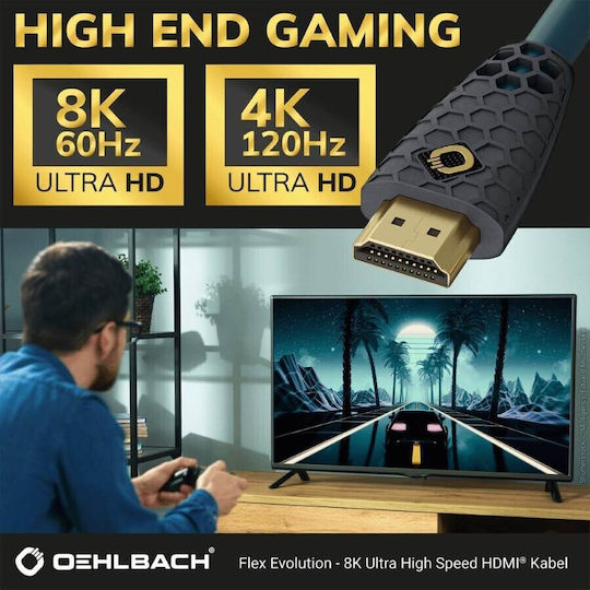 Oehlbach Flex Evolution HDMI 2.1 Ultra High Speed 48Gbps 4K 120Hz HDR VRR Kabel HDMI-Stecker - HDMI-Stecker 1,5m Blau