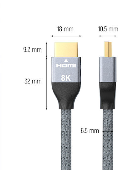 Wozinsky HDMI 2.1 Cablu HDMI de sex masculin - HDMI de sex masculin 2m Gri