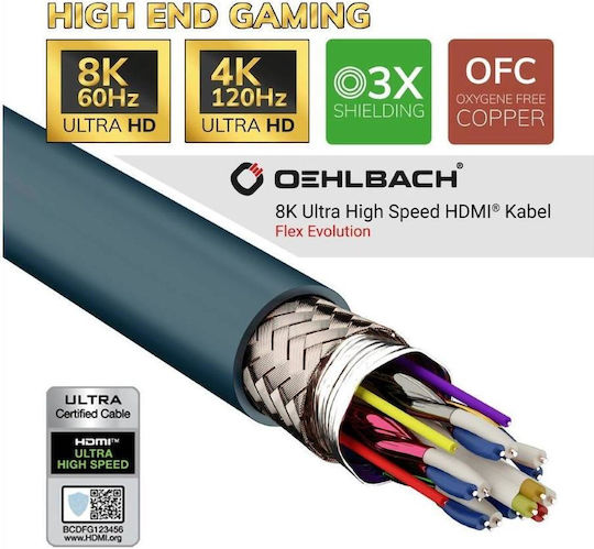 Oehlbach Flex Evolution HDMI 2.1 Ultra High Speed 48Gbps 4K 120Hz HDR VRR Kabel HDMI-Stecker - HDMI-Stecker 1,5m Blau