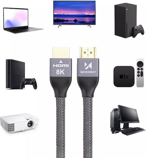 Wozinsky HDMI 2.1 Ultra High Speed 48Gbps 4K 120Hz HDR VRR Cable HDMI Male - HDMI Male 1m Gray