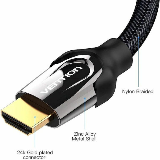 Vention Cabluri HDMI 2.0 Premium High Speed 4K 60Hz HDR Braided HDMI de Sex Masculin - HDMI de Sex Masculin 1m Negru