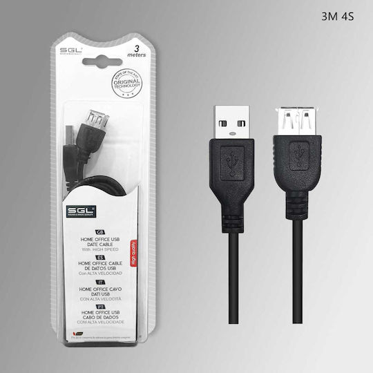 SGL USB 2.0 Kabel USB-A-Stecker - USB-A-Buchse Schwarz 3m 097220