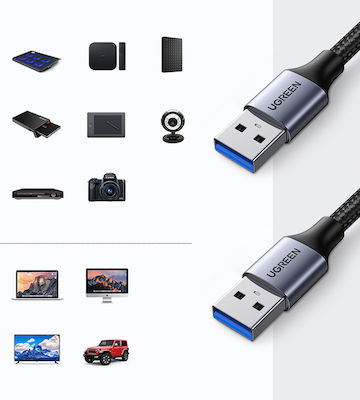 Ugreen USB 3.0 Cablu USB-A de sex masculin - USB-A de sex masculin Gri 1m US373