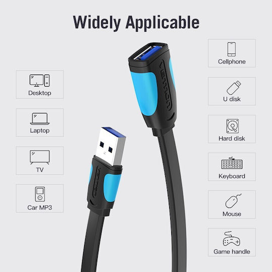 Vention USB 3.0 Cable USB-A male - USB-A female Μαύρο 2m VAS-A13-B200
