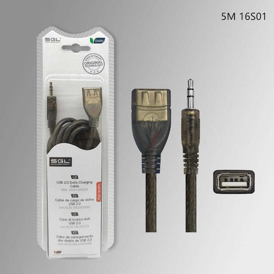 SGL USB 2.0 Cable USB-A female - 3.5mm male Μαύρο 5m (097473)