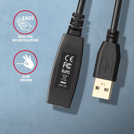 Axagon USB 2.0 Kabel USB-A-Stecker - USB-A-Buchse Schwarz 5m ADR-205