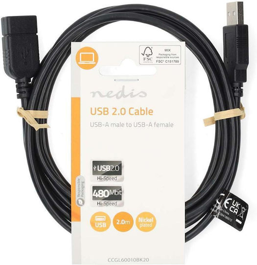 Nedis USB 2.0 Kabel USB-A-Stecker - USB-A-Buchse Schwarz 1m CCGL60010BK10