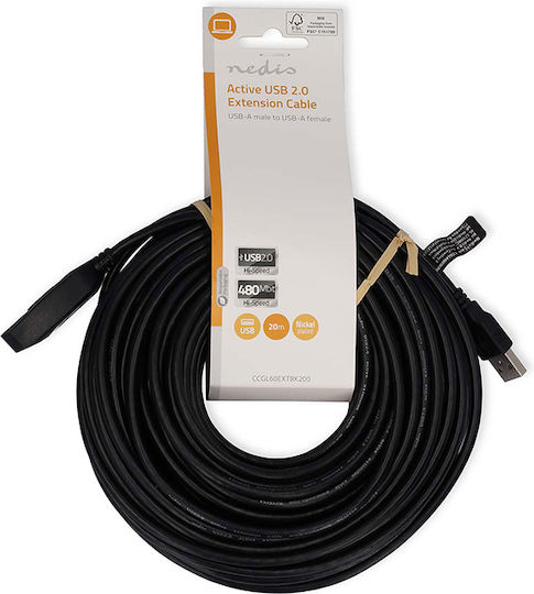 Nedis USB 2.0 Kabel USB-A-Stecker - USB-A-Buchse Schwarz 20m CCGL60EXTBK200