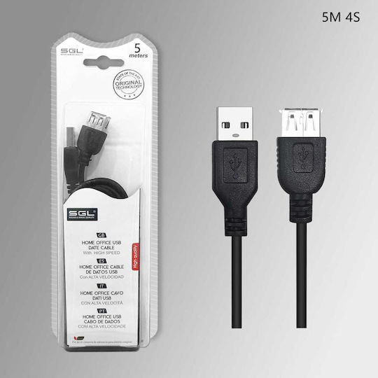 SGL USB 2.0 Cable USB-A male - USB-A female Μαύρο 5m (097237)