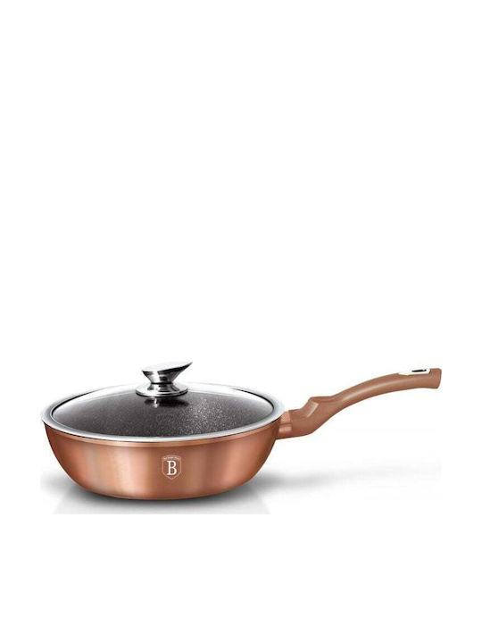 Berlinger Haus Rosegold Pfanne aus Aluminiumguss mit Deckel mit Innenbeschichtung aus Stein 24cm
