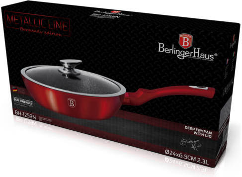 Berlinger Haus Metallic Line Тиган С капачка от Алуминий с Каменно Покритие Колекция Burgundy 24см