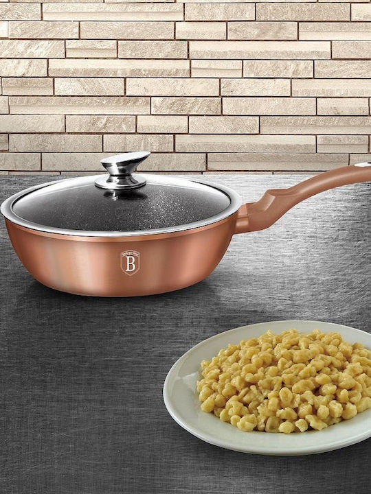 Berlinger Haus Rosegold Pfanne aus Aluminiumguss mit Deckel mit Innenbeschichtung aus Stein 24cm