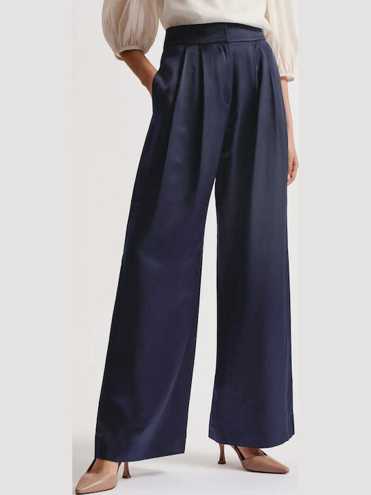 Women's Fabric Trousers Wide Line Blue