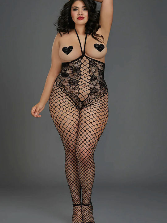 Merry See Sexy Bodystockings Gittermuster mit offenem Schritt Schwarz