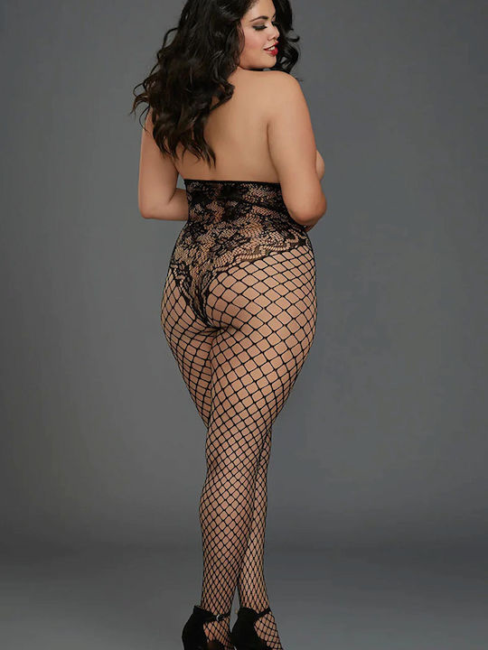 Merry See Sexy Bodystockings Gittermuster mit offenem Schritt Schwarz