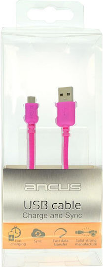 Ancus Braided USB 2.0 to micro USB Cable Ροζ 1m (05019)