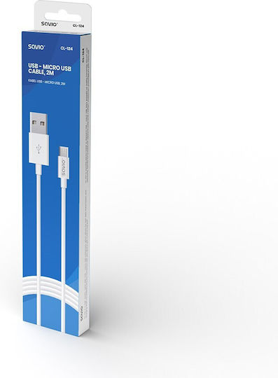 Savio Regular USB 2.0 to micro USB Cable Λευκό 2m (CL-124)