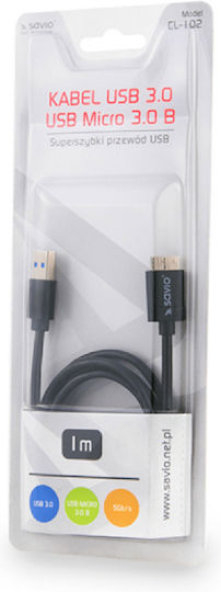 Savio Regular USB 3.0 to micro USB Cable Μαύρο 1m (CL-102)