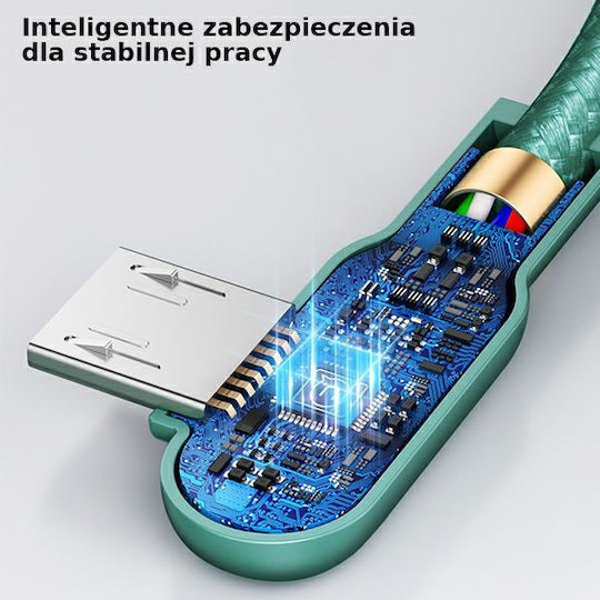 Usams U57 Winkel (90°) / Geflochten / LED USB 2.0 auf Micro-USB-Kabel Grün 1.2m (SJ458USB02) 1Stück