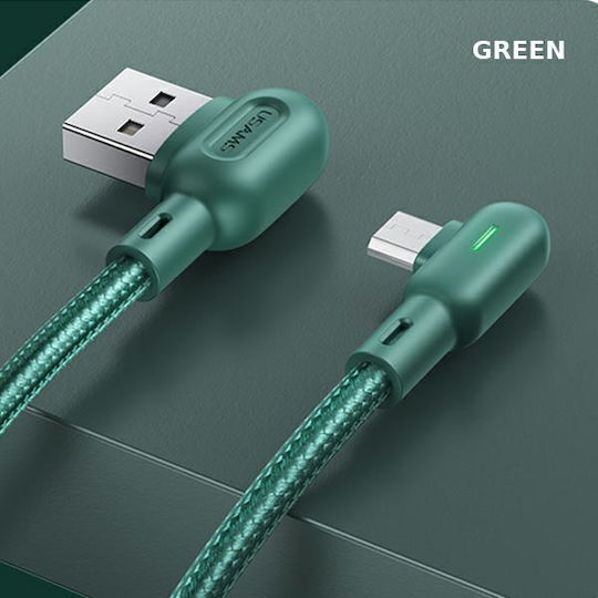 Usams U57 Winkel (90°) / Geflochten / LED USB 2.0 auf Micro-USB-Kabel Grün 1.2m (SJ458USB02) 1Stück
