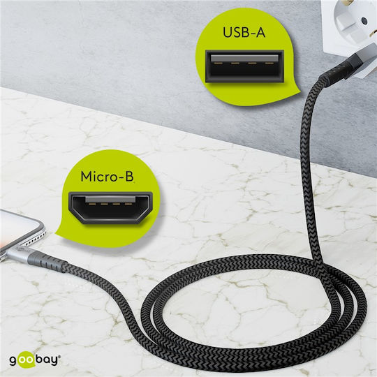 Goobay Плетена USB 2.0 до микро USB кабел Сив 1м (49282) 1бр
