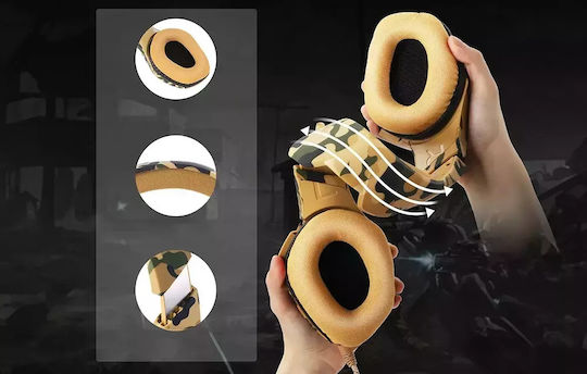 Onikuma Onikuma K1-B Camouflage Over Ear Gaming Headset με σύνδεση 3.5mm Κίτρινο