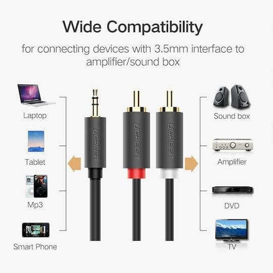 Ugreen 3.5mm Male To 3.5mm Male Black Audio Cable 1m With Gold Plated Terminals 10772