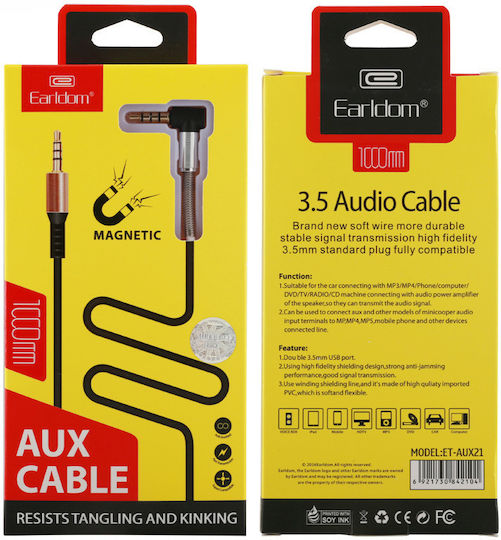 Earldom Καλώδιο Ήχου 3.5mm male - 3.5mm male Μαύρο 1m 14876