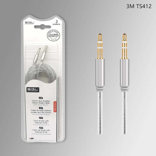 SGL SGL 3.5mm Jack Cable - 3.5mm Male to 3.5mm Male Silver 3m with Gold Plated Terminals