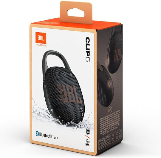 JBL Clip 5 Αδιάβροχο Ηχείο Bluetooth 7W με Διάρκεια Μπαταρίας έως 12 ώρες Μαύρο