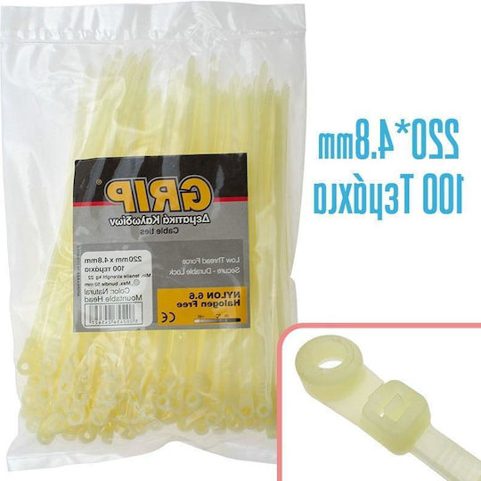 Grip Cable Ties Plastic 220mm x 4.8mm in Transparent Colour (100 pcs) (1021.105)