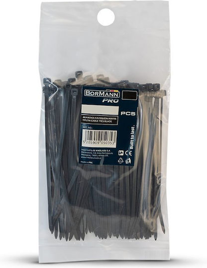 Bormann Δεματικά Καλωδίων Πλαστικά 200mmx4.6mm σε Μαύρο χρώμα (100τμχ) (050452)