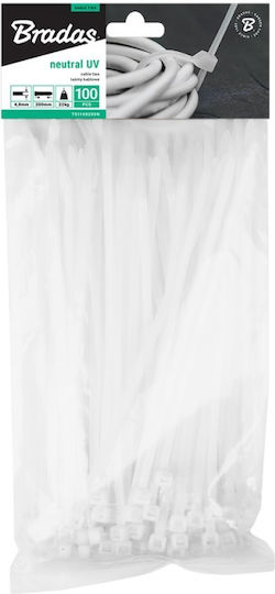 Bradas Δεματικά Καλωδίων Πλαστικά 250mmx4.8mm σε Λευκό χρώμα (100τμχ)