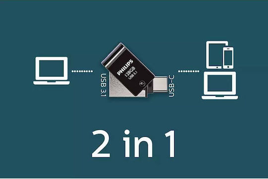 Philips 2in1 Usbc Stick 128GB USB 3.1 Stick with connection USB-C Black