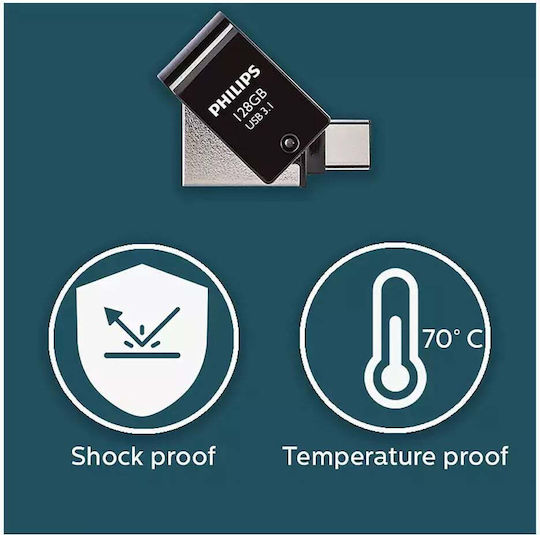 Philips 2in1 Usbc Stick 128GB USB 3.1 Stick with connection USB-C Black