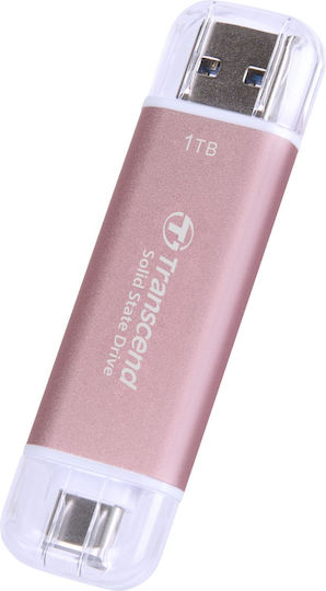 Transcend Esd310p 1.0TB USB 3.2 SSD Stick with connection USB-A & USB-C Pink