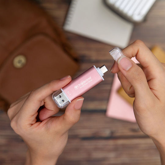 Transcend Esd310p 2.0TB USB 3.2 SSD Stick with connection USB-A & USB-C Pink