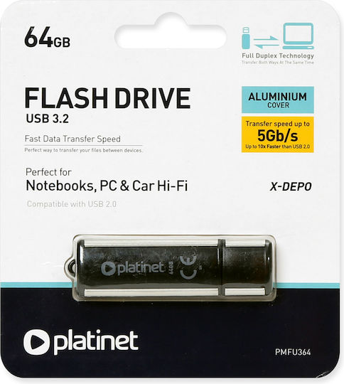 Platinet X-Depo 64GB USB 3.0 Стик Черен