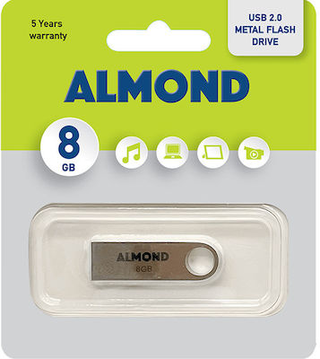 Almond Metal Flash 8GB USB 2.0 Stick Silver