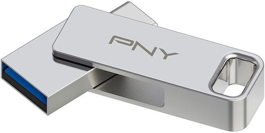 PNY Duo Link 64GB USB 3.2 Stick με σύνδεση USB-A & USB-C Ασημί