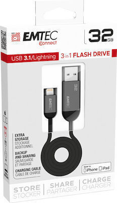 Emtec T750A 32GB USB 3.1 Stick cu conexiune Lightning & USB-A Gri