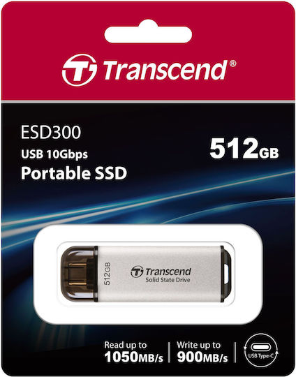Transcend Esd300s 512ГБ USB 3.2 SSD Стик с връзка USB-C Сив