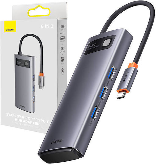 Baseus Hub 6 Θυρών USB 3.0 με σύνδεση USB-C Γκρι