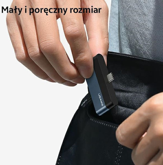 Usams USB 3.0 2-Port Hub with USB-C Connection Gray