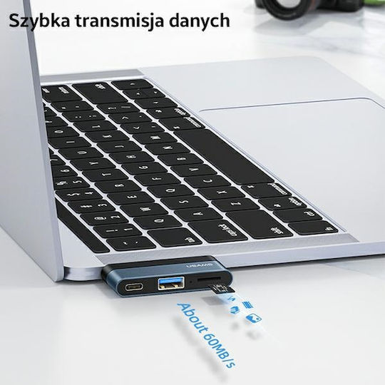 Usams USB 3.0 2-Port Hub with USB-C Connection Gray