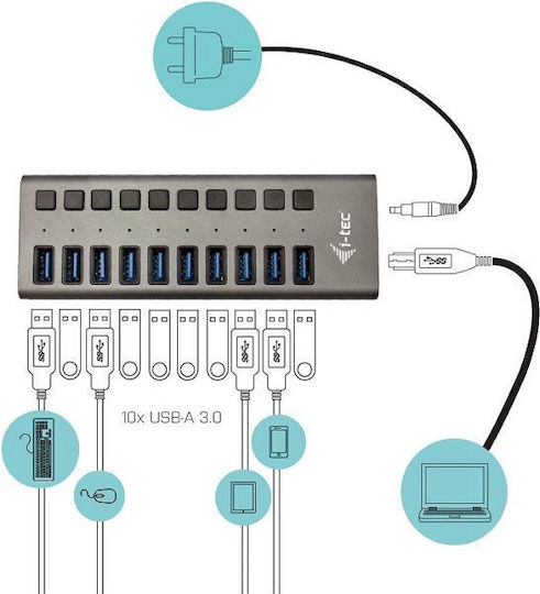 i-tec Hub 10 Θυρών USB 3.0 με σύνδεση USB-A