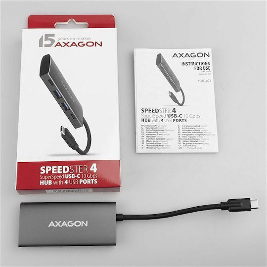 Axagon Hub 4 Ports USB 3.2 with USB-C Connection Gray