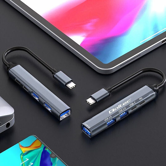 Qoltec Hub 10 Θυρών USB 2.0 με σύνδεση USB-C Γκρι