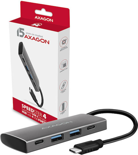 Axagon USB 3.2 Hub 4 Θυρών με σύνδεση USB-C Γκρι